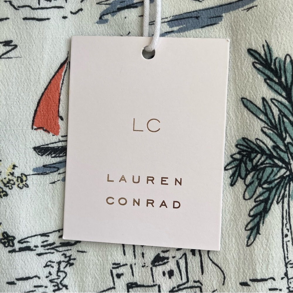 NWT LC Lauren Conrad NAUTICAL TROPICS PRINT TIE BACK TEE TOP BLOUSE Large SS - Picture 6 of 7